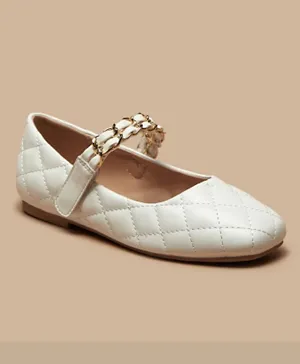 Little Missy Quilted Ballerinas With Velcro Closure - White