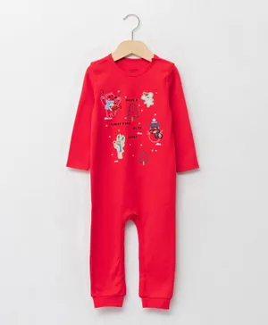 LC Waikiki Embroidered Christmas Themed Rompers - Red