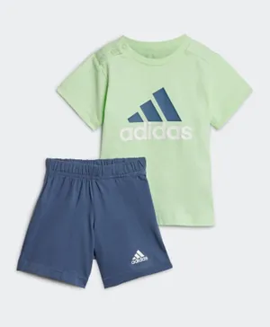 adidas Essentials Organic Cotton Logo Graphic T-Shirt & Shorts Set - Green & Blue