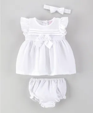 Rock a Bye Baby Broderie Anglais Dress With Bloomer And Headband Set - White