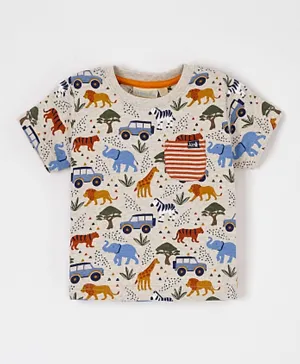 JoJo Maman Bebe Multi-Character Safari T-Shirt - Beige