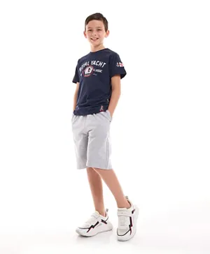 Victor and Jane Royal Yacht Graphic & Solid T-Shirt & Short Set - Navy & Grey