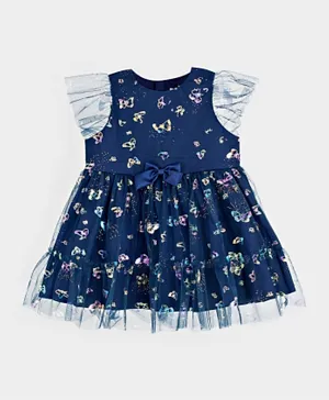 R&B Kids Bow Detail Butterfly Dress - Blue