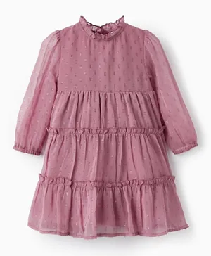 Zippy Embroidered Full Sleeves Polyester Dress - Pastel Pink