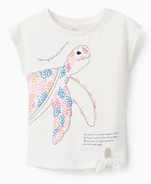 Zippy Cotton Turtle Graphic T-shirt - White