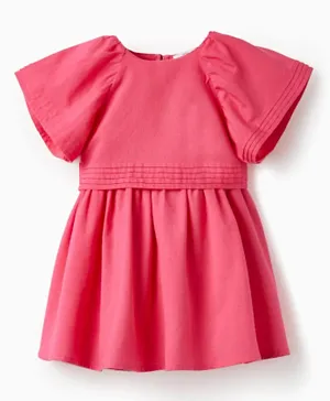 Zippy Solid Half Sleeves Dress - Pink