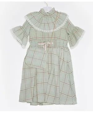 Amri Check Frock With Side Bag - Olive Green