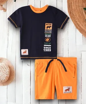 Victor and Jane Forest Reserve Graphic T-Shirt & Tiger Patch Shorts Set - Navy & Orange