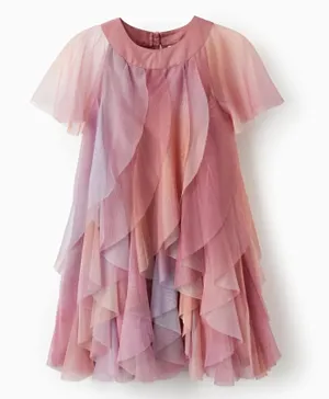 Zippy Solid Short Sleeves Tulle Dress - Pastel Pink