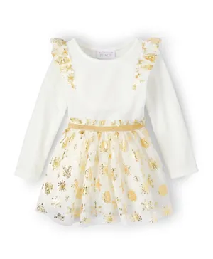 The Children's Place Velour Snowflake Knit Dress - White & Gold