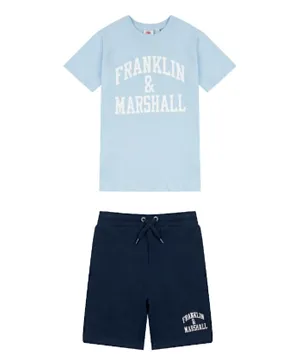 Franklin & Marshall Vintage Arch Logo T-Shirt and Shorts Set - Blue