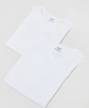 OVS Round Neck Solid 2 Pack Vests - Bright White