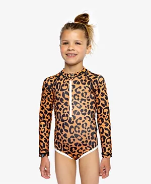 Beach & Bandits Leopard Print V Cut Swimsuit S -Caramel
