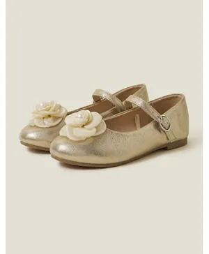 Monsoon Children Flower Applique Ballerina Shoes - Golden