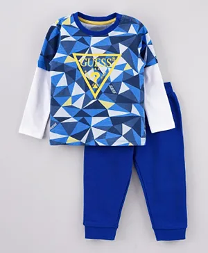 Guess Kids Triangle Print T-Shirt & Pants Set - Blue