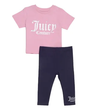 Juicy Couture Logo Graphic T-Shirt and Leggings Set - Pink -ECRU/BLACK