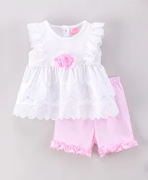 Rock a Bye Baby Broderie Anglais Top And Shorts Set - White