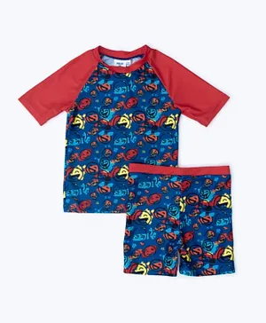 R&B Kids Raglan Sleeves Printed Swimwear Set - Multicolor