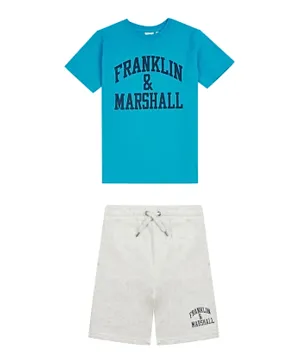 Franklin & Marshall Vintage Arch T-Shirt and Shorts Set - White & Blue