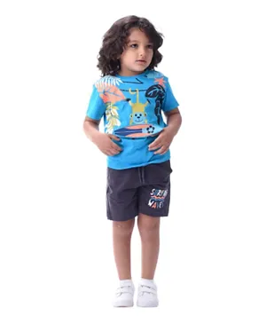 Victor and Jane Monkey Surfing Graphic T-Shirt & Shorts Set - Blue