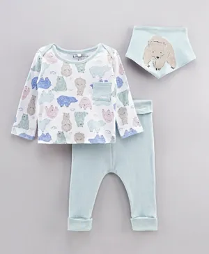 Homegrown 3Pc Sustainable Bears T-Shirt & Joggers Set with Reversible Bib - Baby Blue
