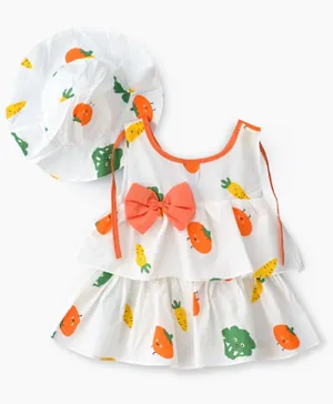 Babyqlo Vegetables Bow Detail Dress With Hat - Multicolor