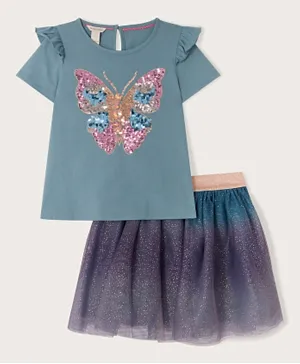 Monsoon Children Butterfly Top & Skirt Set - Blue