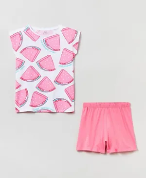 OVS Watermelon Printed Cotton Pyjamas - Sachet Pink
