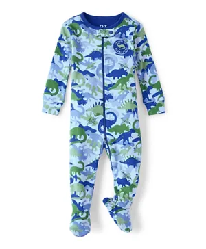 The Children's Place Dino Camo Snug Fit Cotton Footed Sleepsuit - Blue