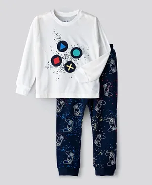 Little Story Game Printed Nightsuit - White