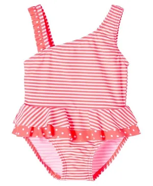 Name It V Cut Patterned Swimsuit - Fiery Coral