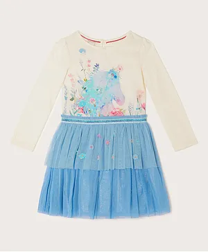 Monsoon Children Horse Painterly Long Sleeve Disco Dress - Multicolor
