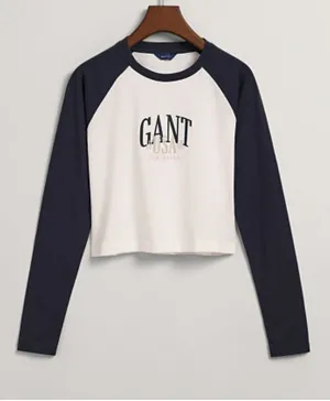 Gant Graphic Cropped Contrast Top - Blue & White