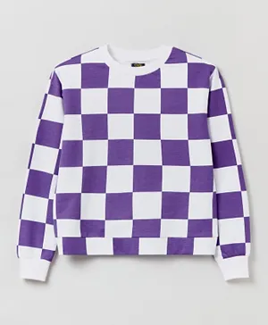 OVS Chequered Sweatshirt - White & Purple