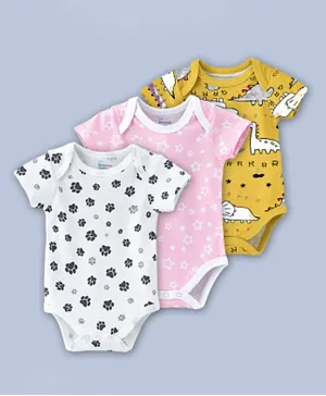 Babyqlo Printed Short Sleeve Onesies Pack of 3 - Multicolor