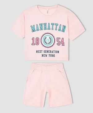 DeFacto Manhattan T-Shirt with Shorts Set - Pink