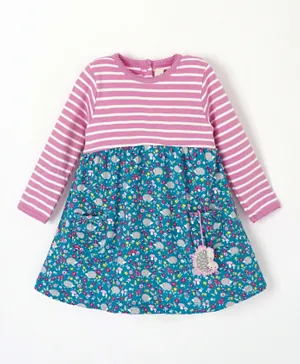 JoJo Maman Bebe Stripe And Garden Hedgehog Print Dress - Pink