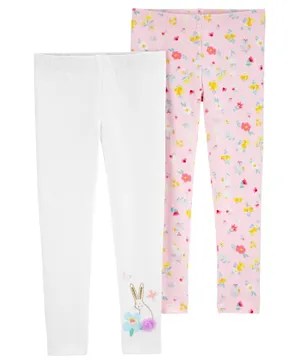 Carter's 2 Pack Floral Leggings - Pink & White