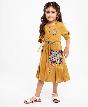 Amri Flower Applique Frilled Dress - Yellow