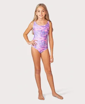 Coega Sunwear Pastel Marble Print Competition Swim Suit - Purple