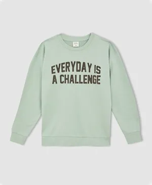 DeFacto Everyday Is A Challenge Sweatshirt - Turquoise