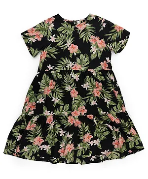 Little Pieces All Over Print Dress - Black