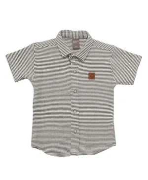Little Kangaroos 100% Cotton Logo Patch & Striped Short Sleeves Knitted Shirt - Black & Beige