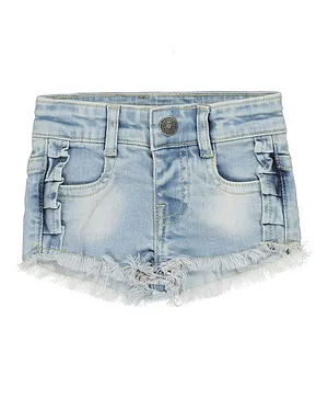 Koko Noko Ruffle Detail Denim Shorts - Blue