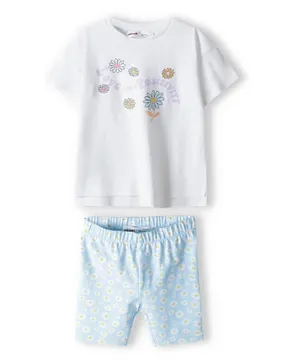 Minoti Floral Print T-Shirt And Shorts Set - White & Blue