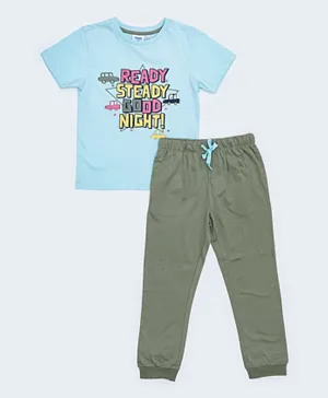 R&B Kids Good Night Short Sleeves Pajama Set - Blue & Olive