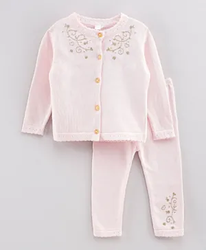 Rock a Bye Baby 2Pc Embroidered Winter Set - Baby Pink