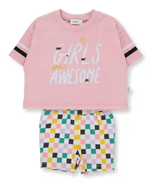 Bebetto Girls Are Awesome Top With Shorts Set - Multicolor
