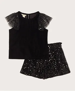 Monsoon Children Round Neck Top & Shorts Set - Black