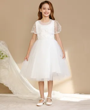 Le Crystal Lace Detail Dress - White